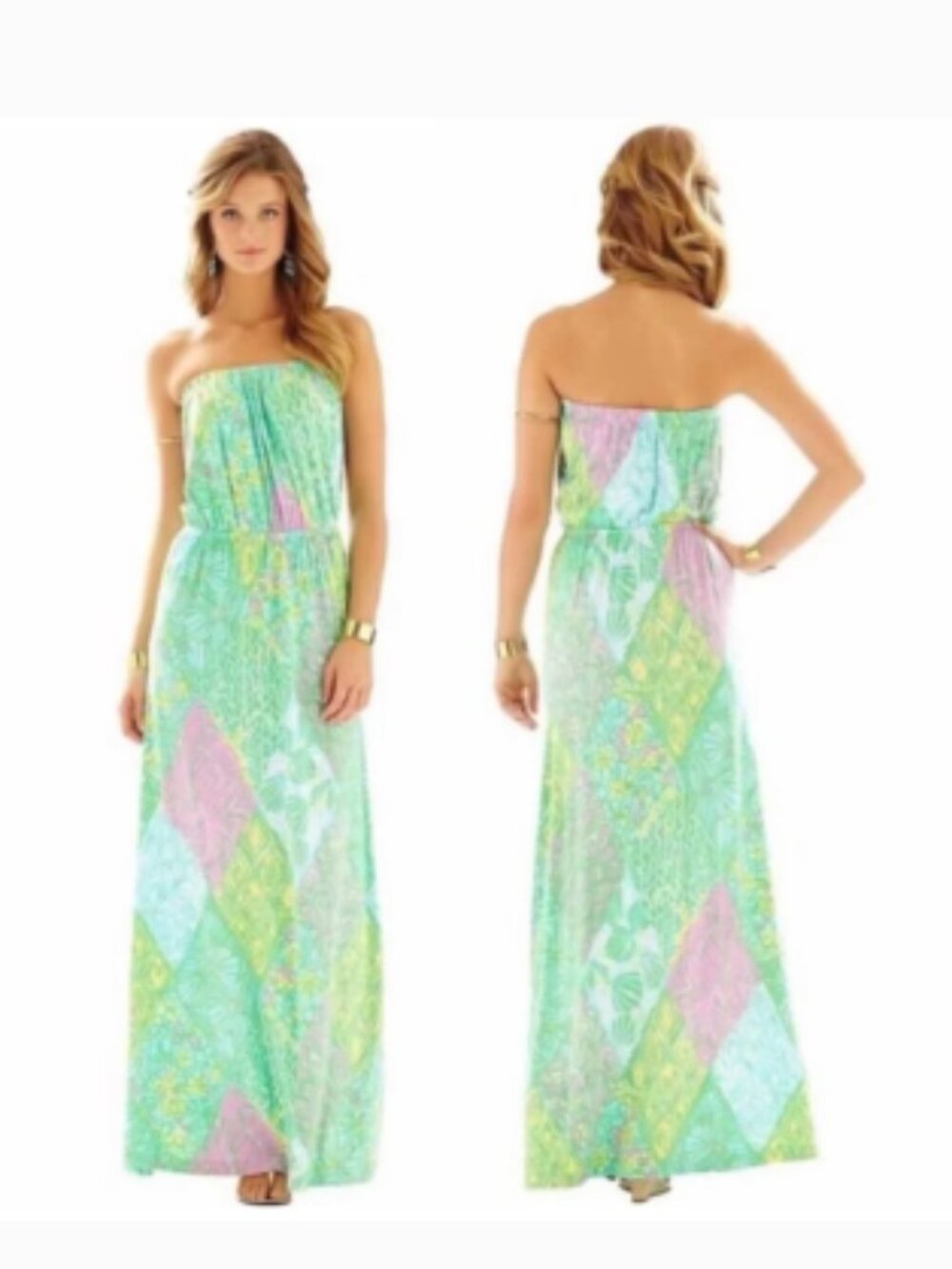 Lilly Pulitzer Marlisa Strapless Slub Knit Jersey Dress in Multi Sun Dance Small